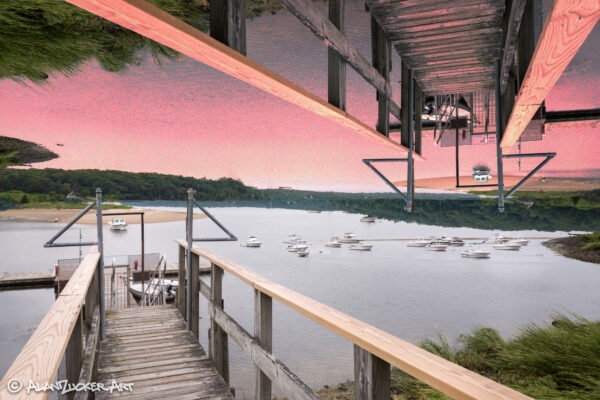 two docks and a harbor in double exposure